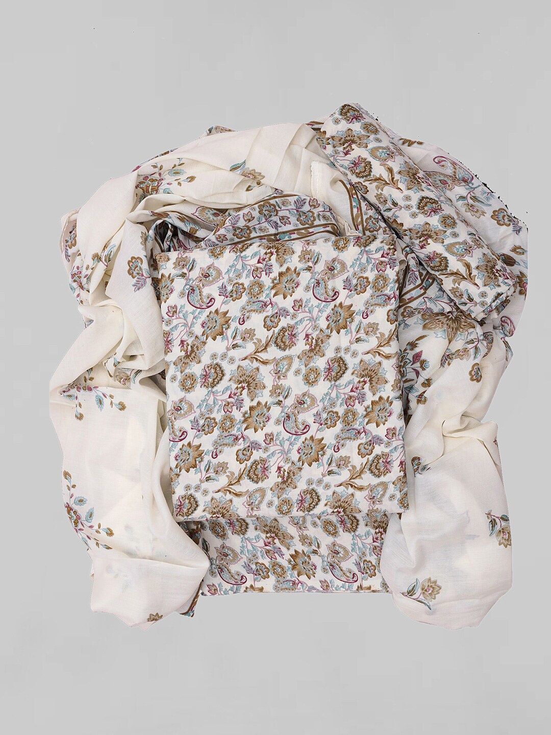

KALINI Floral Printed Unstitched Dress Material, Olive