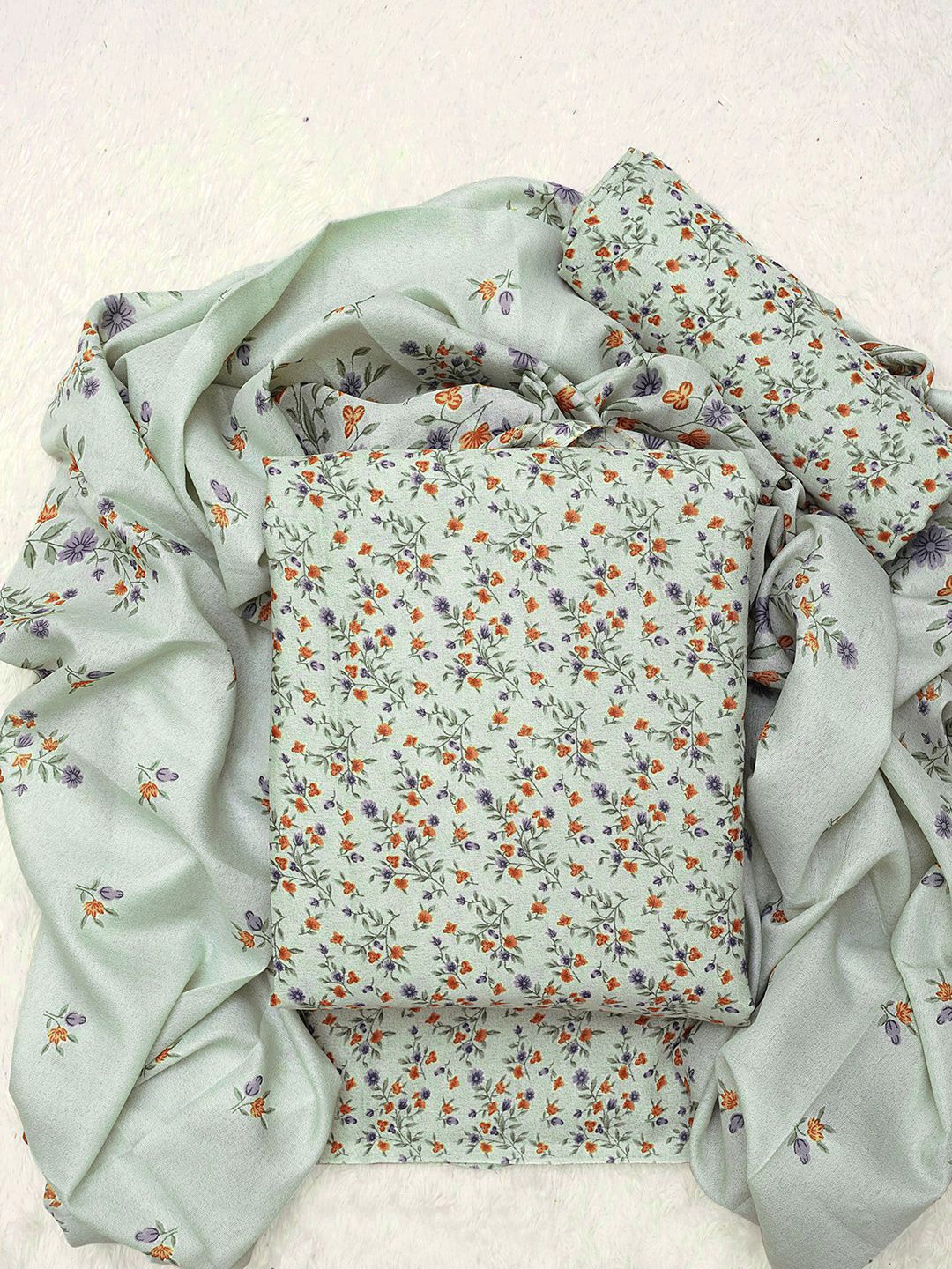 

KALINI Floral Printed Unstitched Dress Material, Green