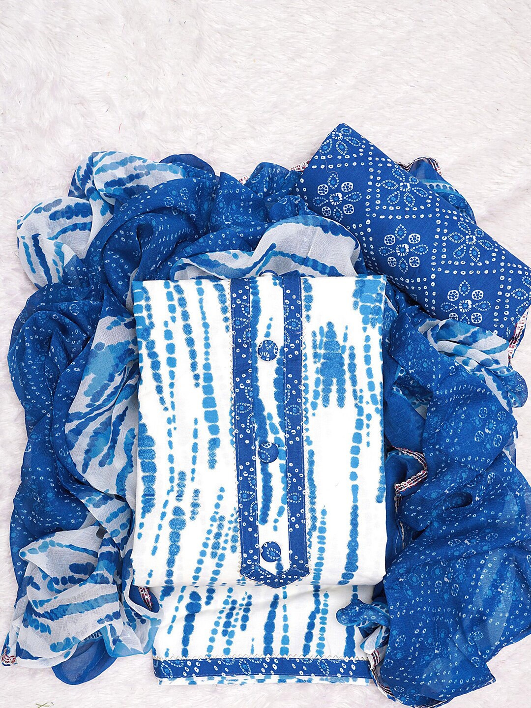 

KALINI Bandhani Printed Unstitched Dress Material, Blue
