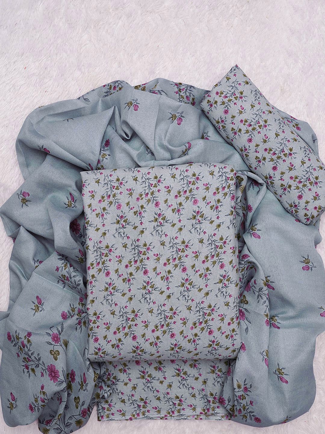 

KALINI Floral Printed Unstitched Dress Material, Grey