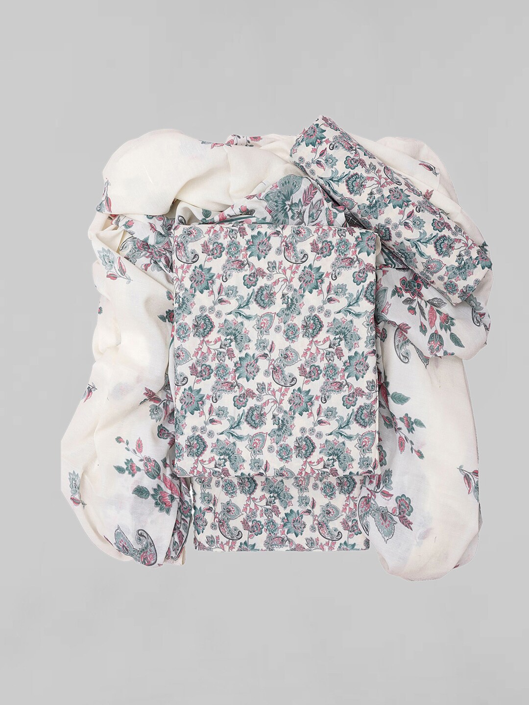 

KALINI Floral Printed Unstitched Dress Material, White
