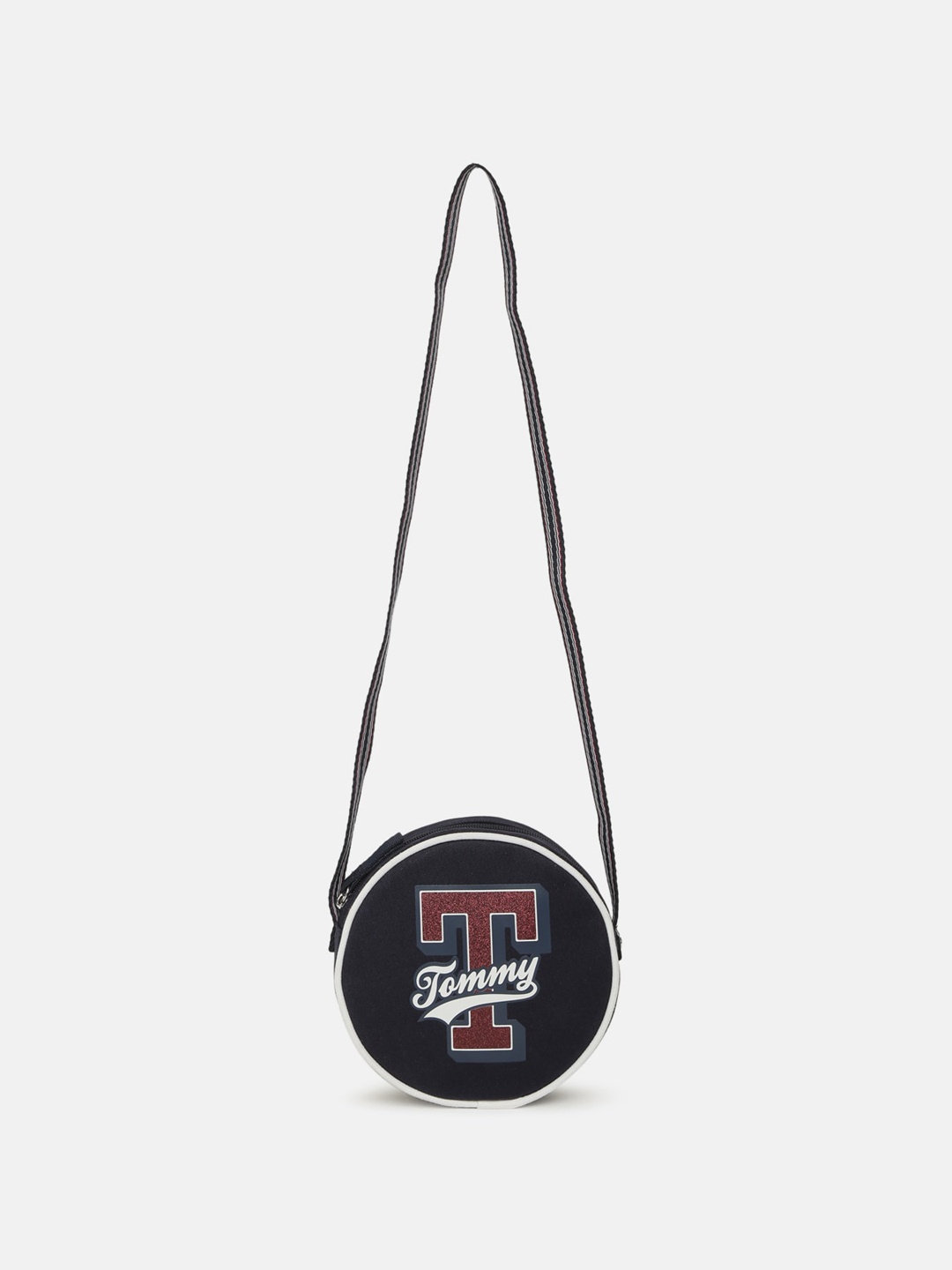 

Tommy Hilfiger Girls Typography Printed Structured Pure Cotton Sling Bag, Navy blue
