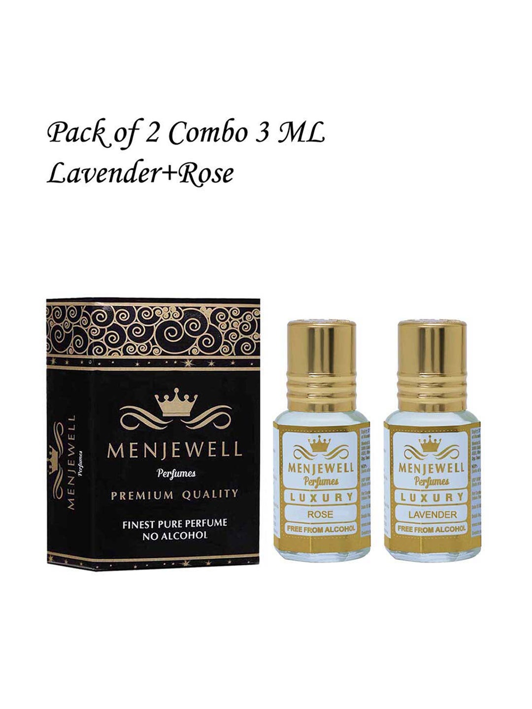 

Menjewell Set of Rose & Lavender No Alcohol Attar Perfumes - 3 ml Each, Transparent