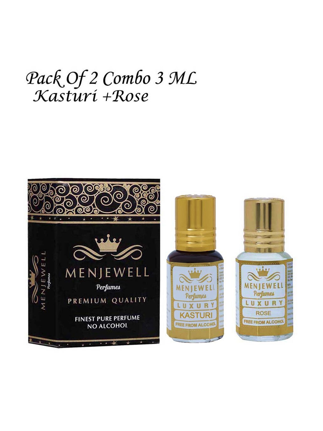 

Menjewell Luxury Kasturi & Rose Attar Perfume - 3ml Each, Yellow