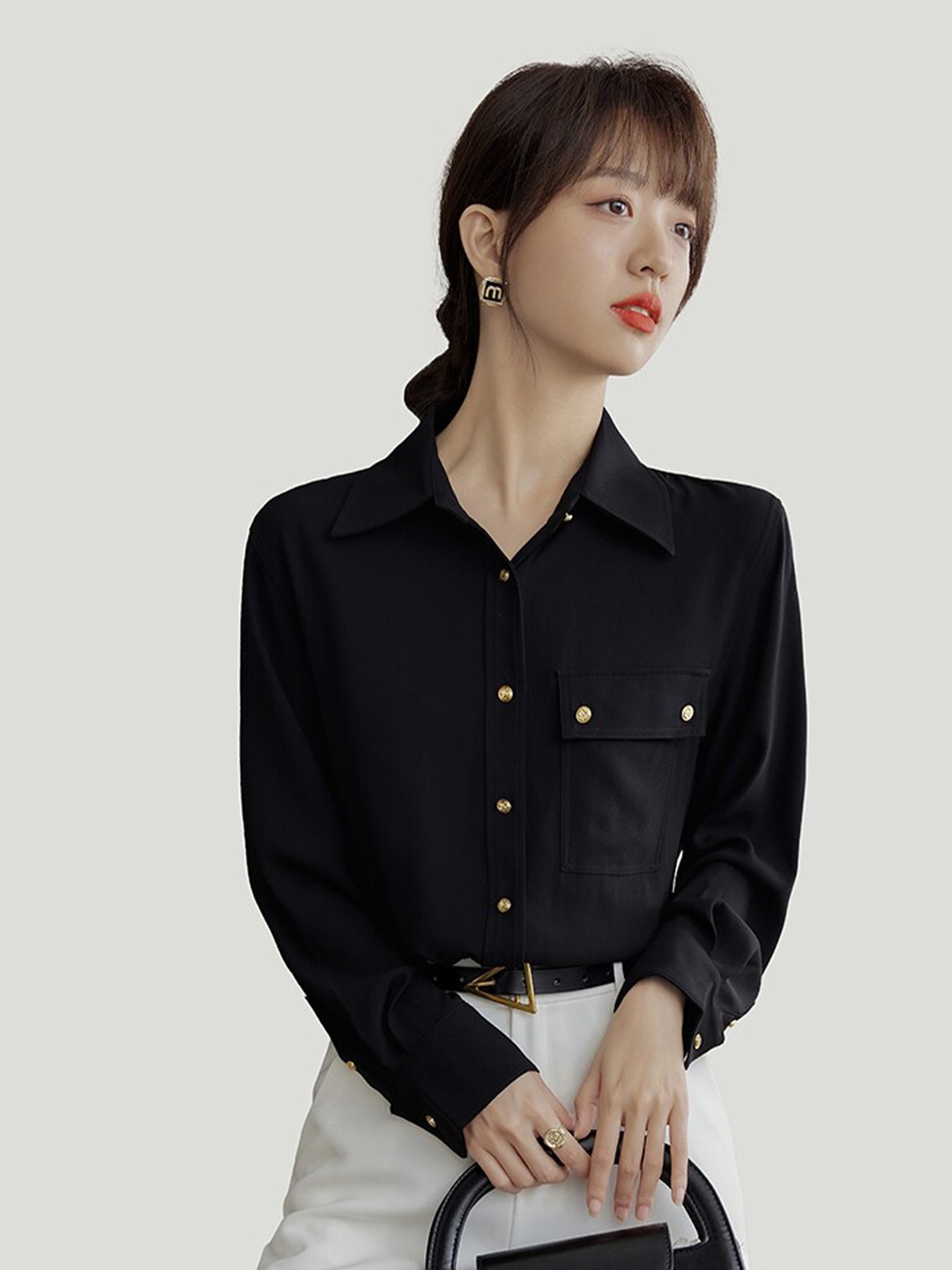 

JC Collection Spread Collar Chest Pocket Casual Shirt, Black
