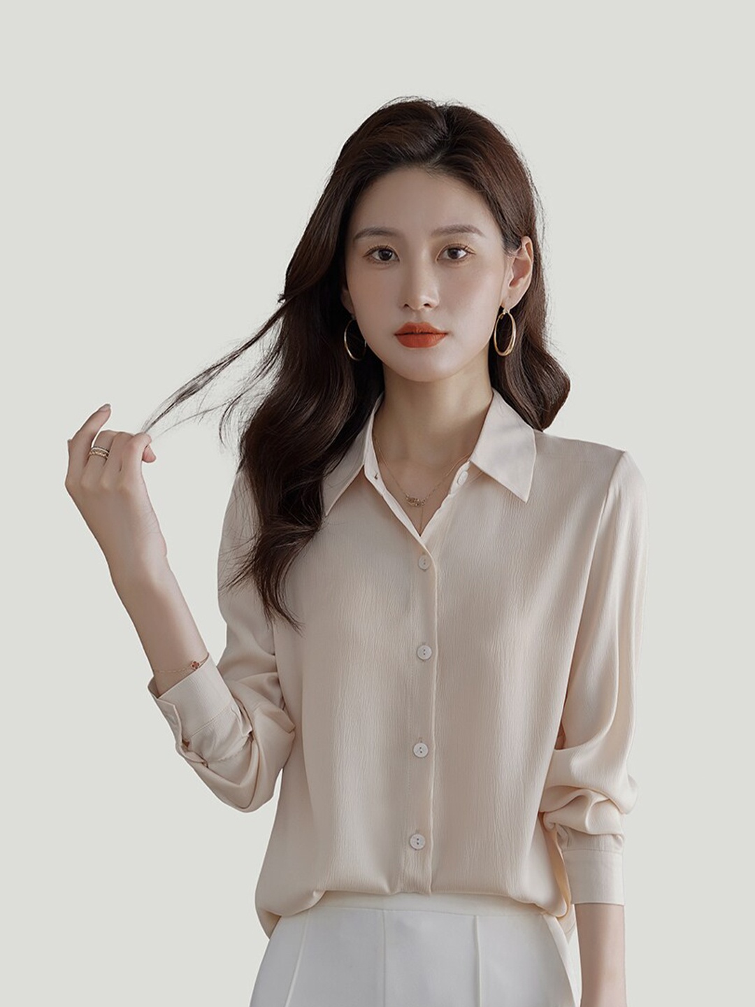 

JC Collection Spread Collar Opaque Casual Shirt, Champagne
