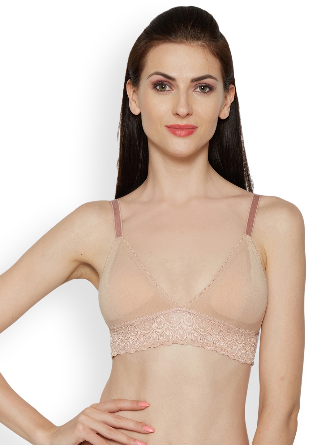 

Inner Sense Beige Printed Non-Wired Lightly Padded Bralette Bra