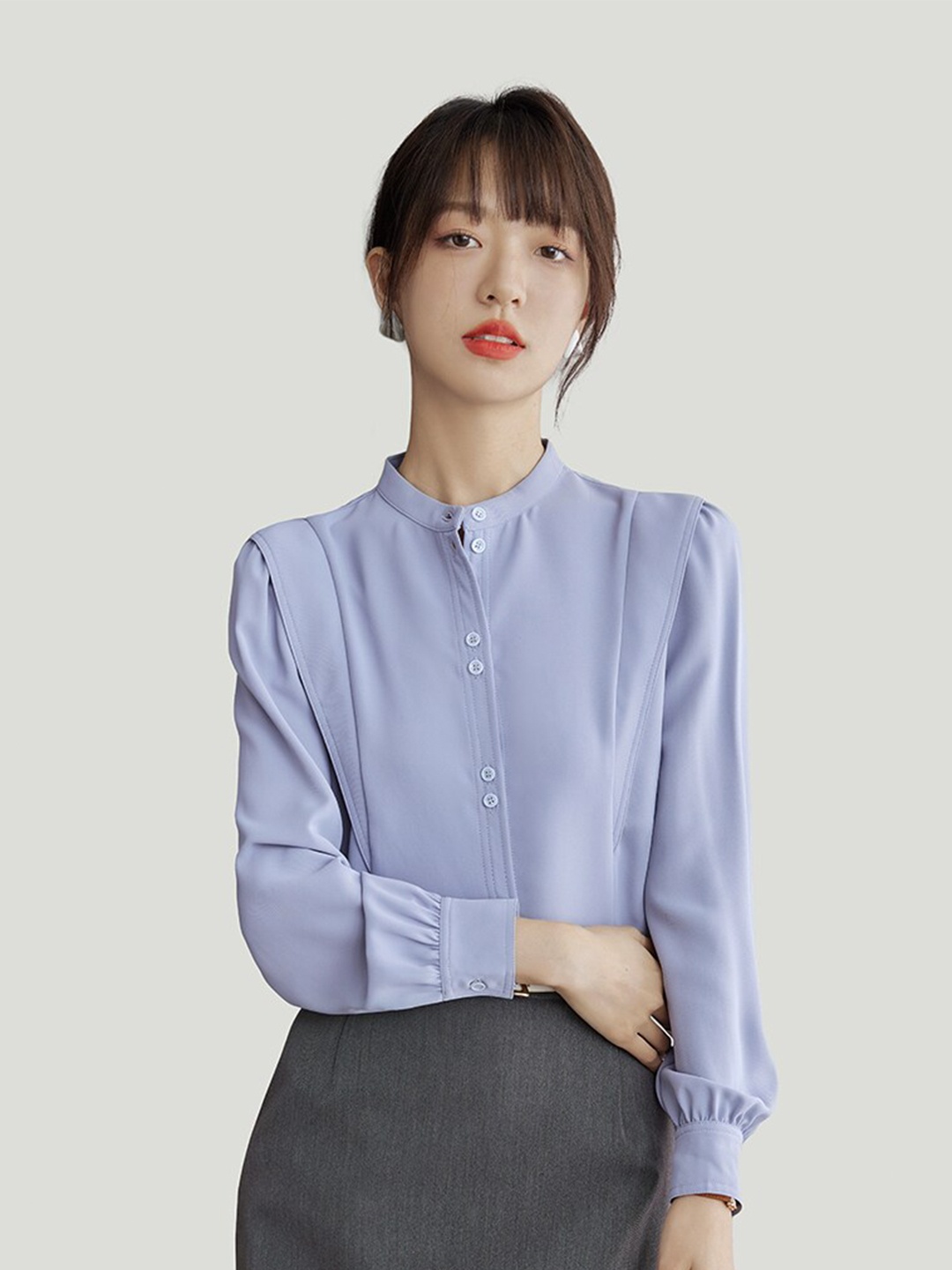 

JC Collection Puff Sleeve Shirt Style Top, Purple