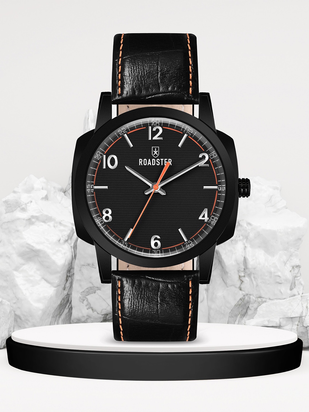 

The Roadster Lifestyle Co. Men Leather Strap Analogue Reset Time Watches RD-07-Black
