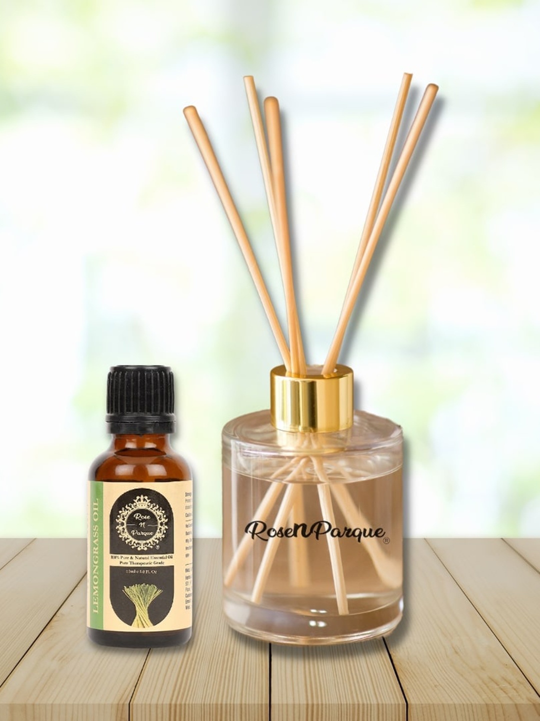 

ROSENPARQUE Lemongrass Natural Essential Oil Diffuser Set with 4 Reeds, Transparent
