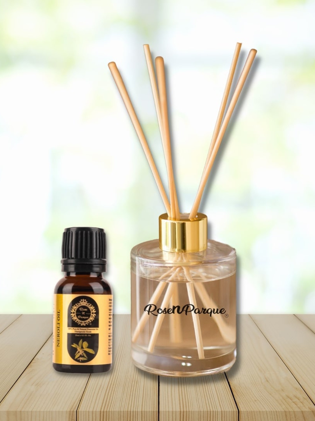 

ROSENPARQUE Natural Neroli Essential Oil Diffuser with 4 Reeds, Transparent