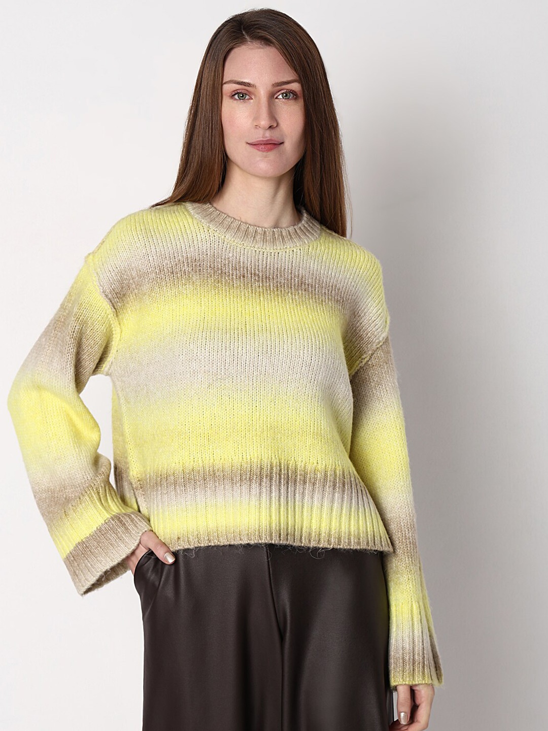 

Vero Moda Colourblocked Acrylic Pullover Sweaters, Green