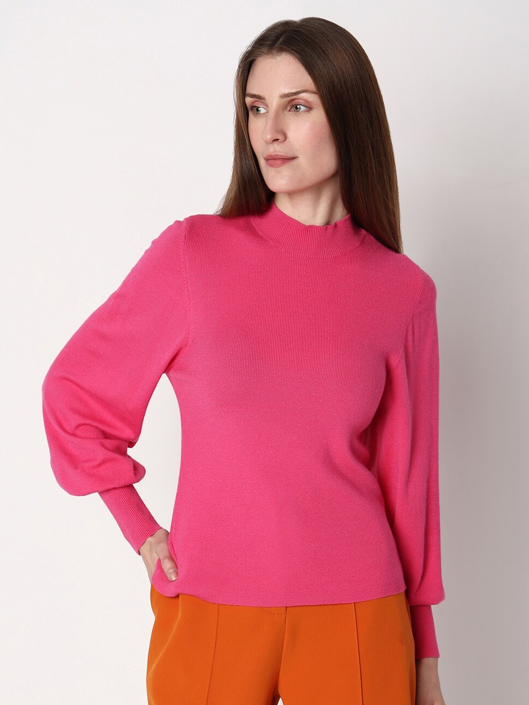 Vero Moda Mock Collar Long Sleeves Knitted Pullover, Pink
