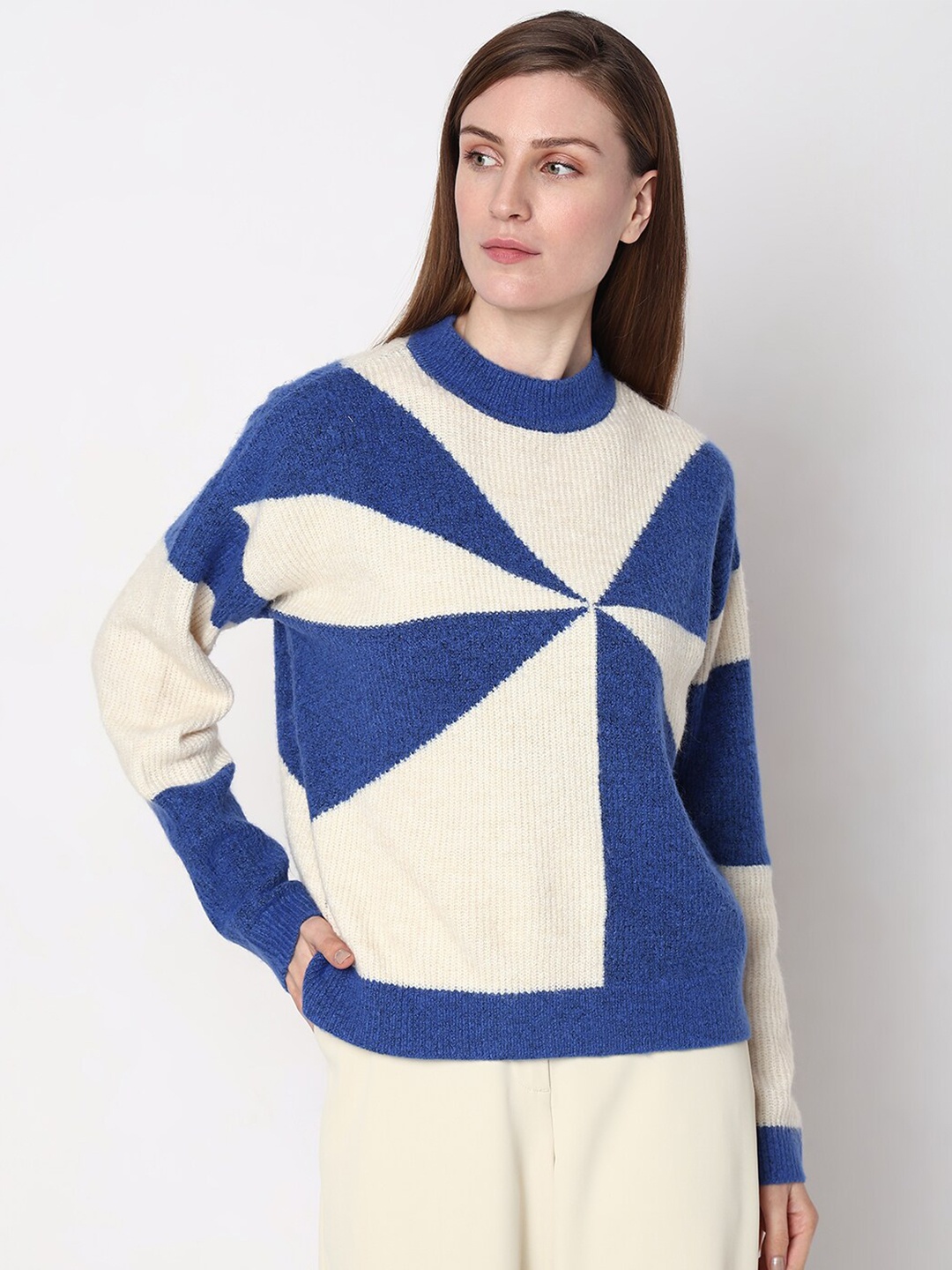 

Vero Moda Colourblocked Knitted Pullover, Blue