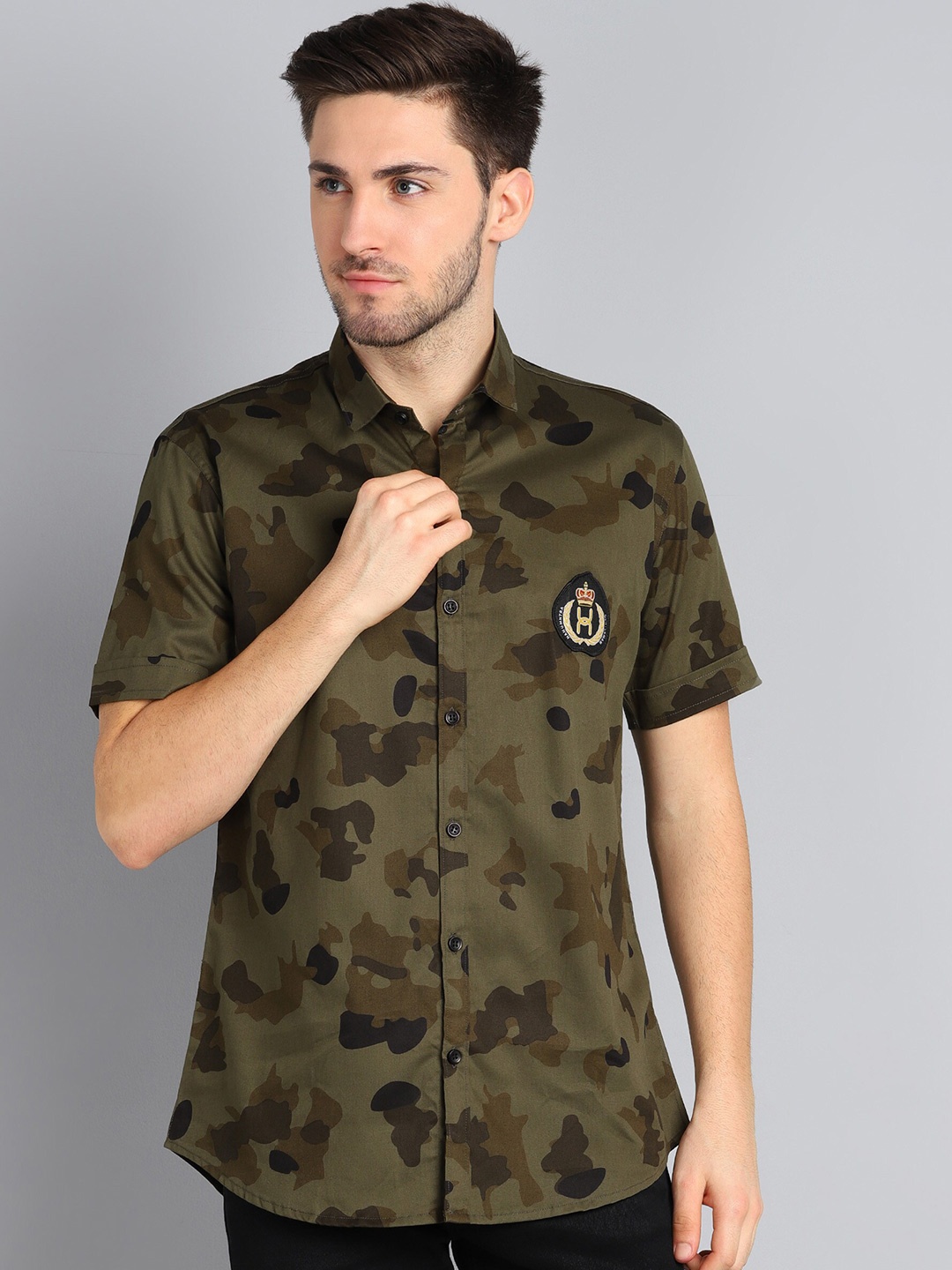 HANUMNTRA Comfort Floral Printed Casual Shirt, Green