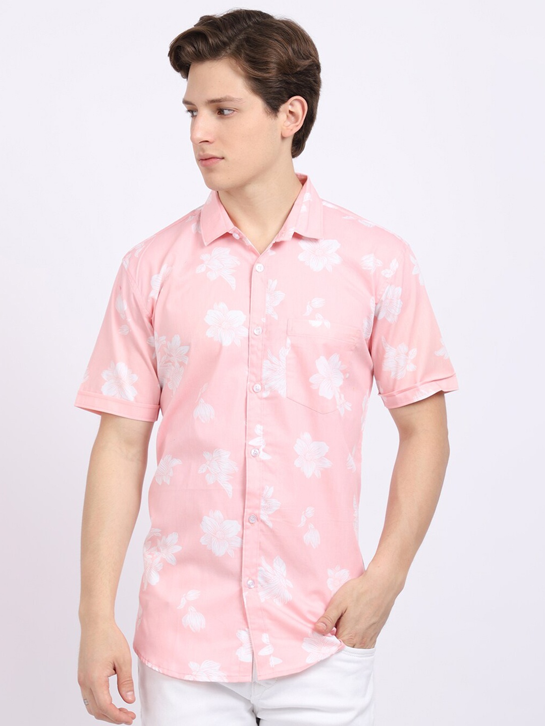 

HANUMNTRA Men Comfort Floral Printed Casual Shirt, Pink