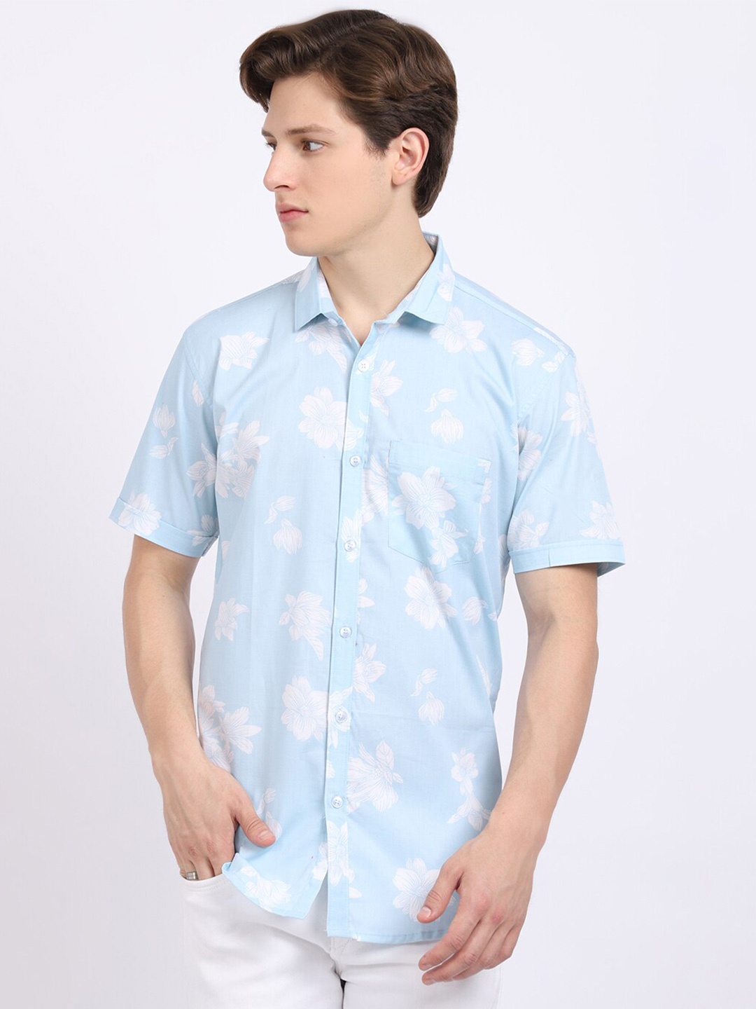 

HANUMNTRA Comfort Floral Printed Casual Shirt, Blue