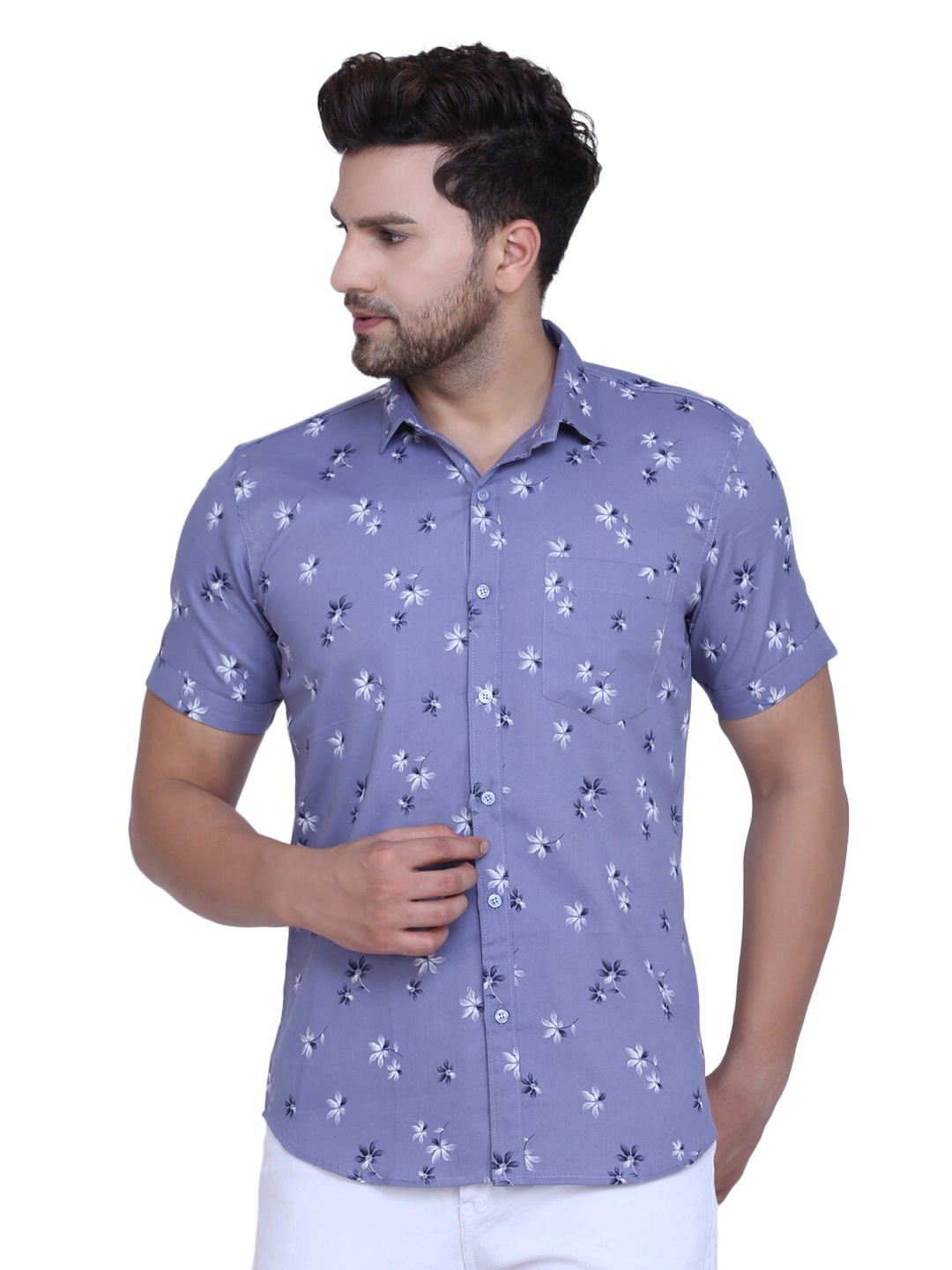 

HANUMNTRA Men Comfort Floral Printed Casual Shirt, Blue