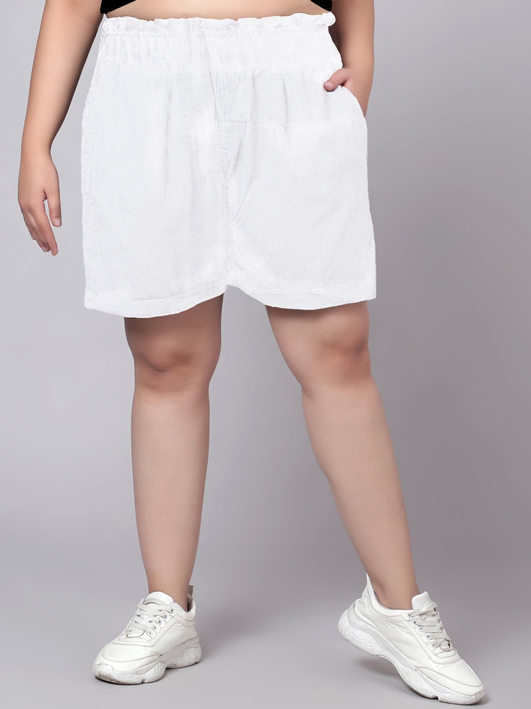 

Indietoga Women Regular Fit High-Rise Cotton Regular Shorts, White