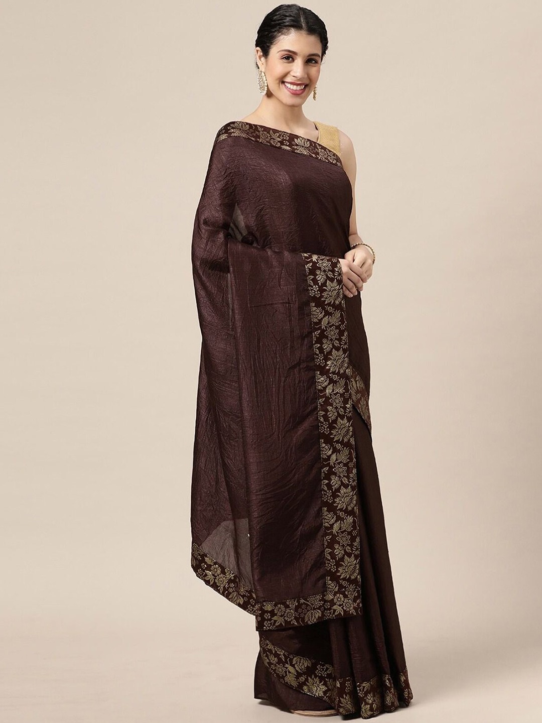 

ODETTE Silk Blend Saree, Brown