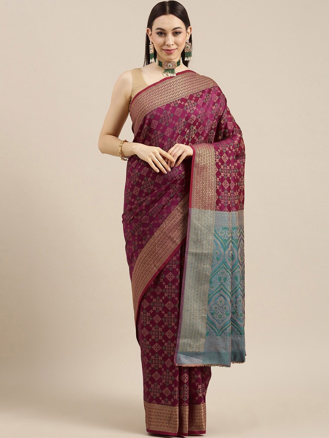

ODETTE Ethnic Motifs Woven Design Zari Saree, Purple