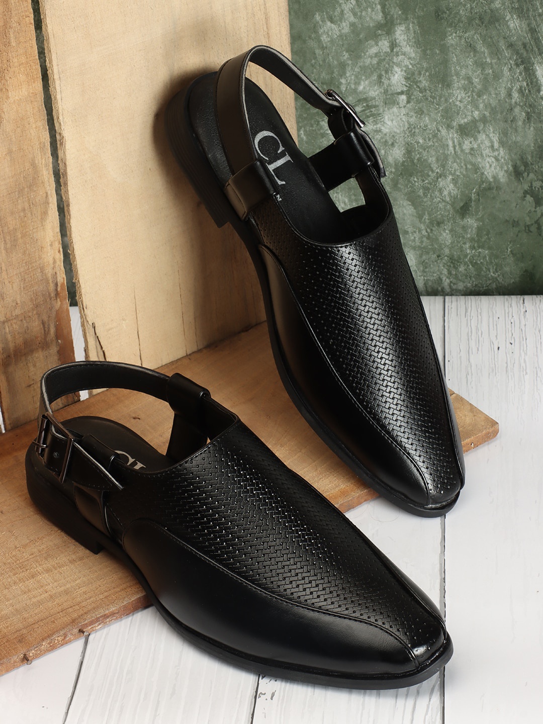 

Carlton London Men Textured Lightweight Mules Casual Shoes, Black