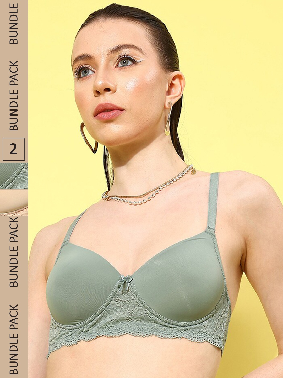 

Leading Lady Pack of 2 Lace Full Coverage Lightly Padded T-shirt Bra With All Day Comfort, Green