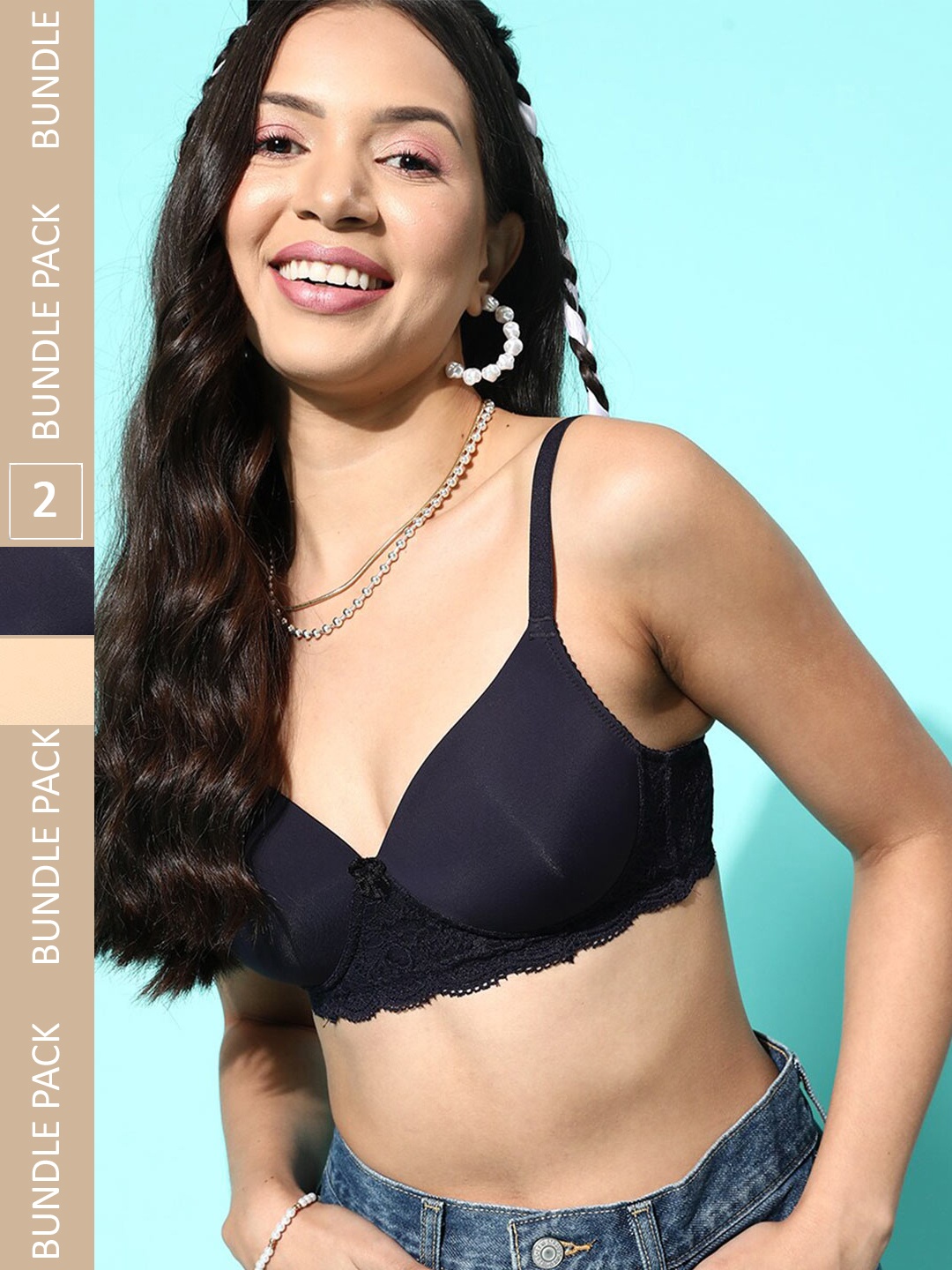 

Leading Lady Pack Of 2 Non-Wired Lightly Padded Bra With Full Coverage, Nude