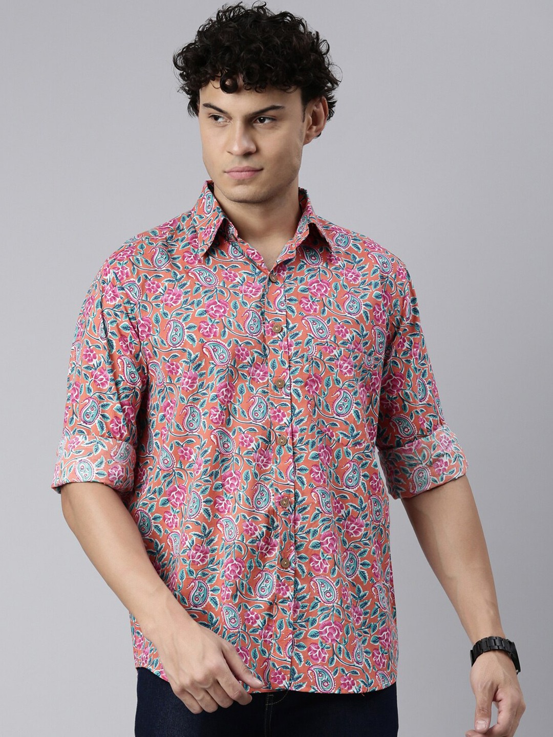 

ERISHA Floral Printed Comfort Cotton Casual Shirt, Pink