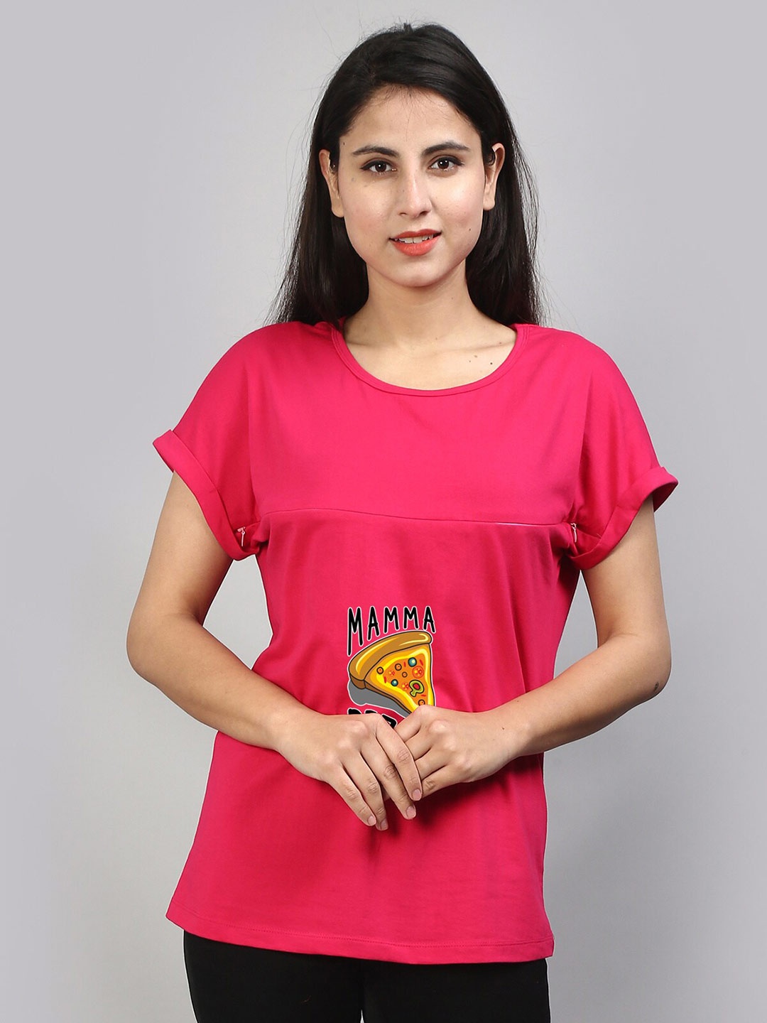 

SillyBoom Graphic Printed Extended Sleeves Maternity T-shirt, Pink
