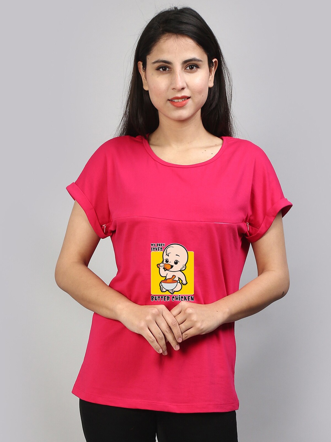 

SillyBoom Graphic Printed Round Neck Cotton Regular Maternity T-shirt, Pink