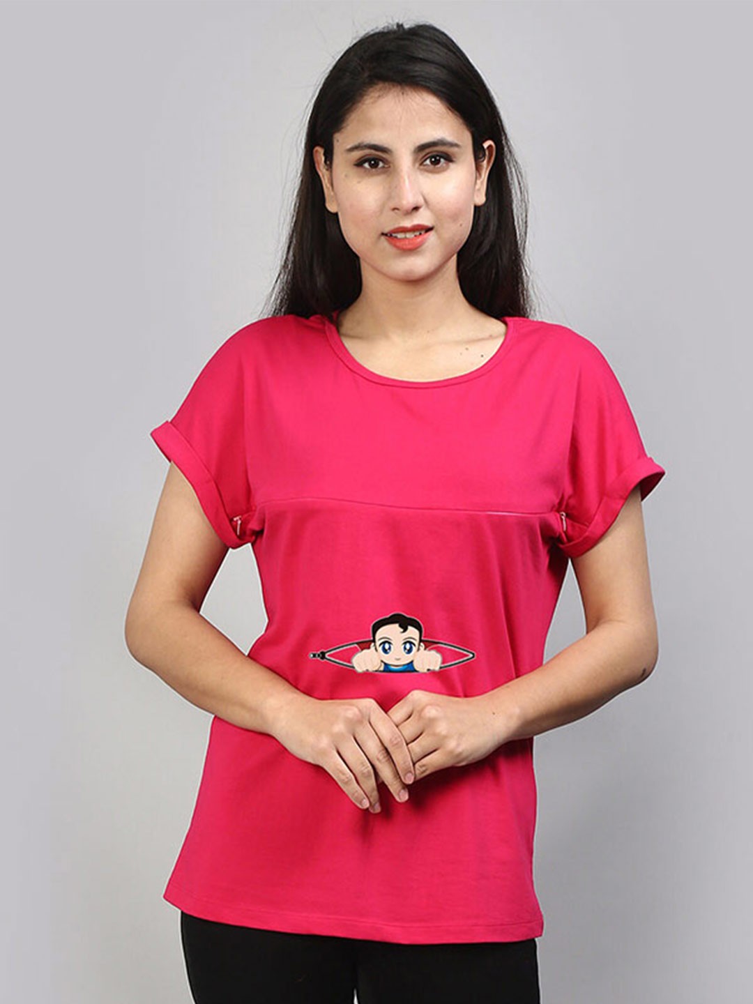 

SillyBoom Graphic Printed Extended Sleeves Maternity T-shirt, Pink