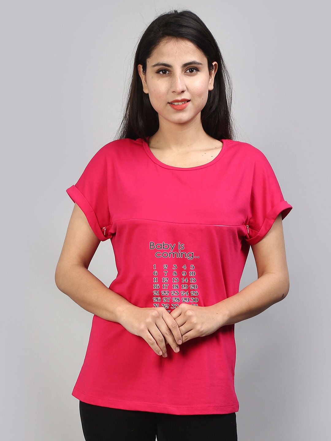 

SillyBoom Typography Printed Round Neck Cotton Regular Maternity T-shirt, Pink