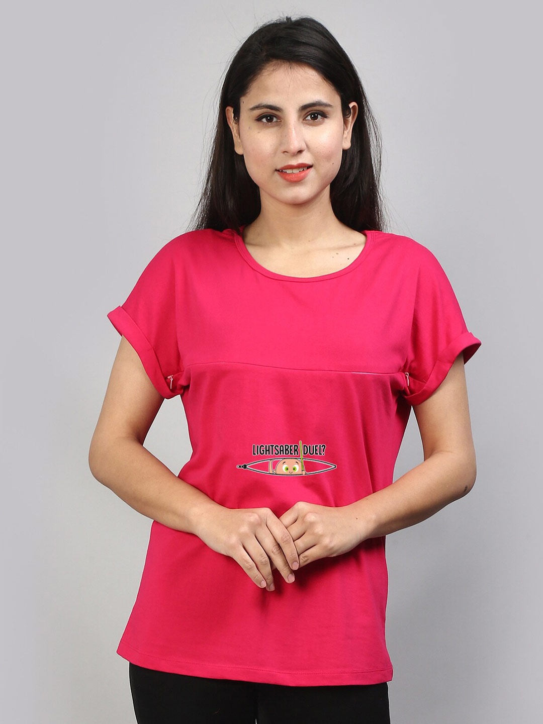 

SillyBoom Graphic Printed Extended Sleeves Maternity T-shirt, Pink