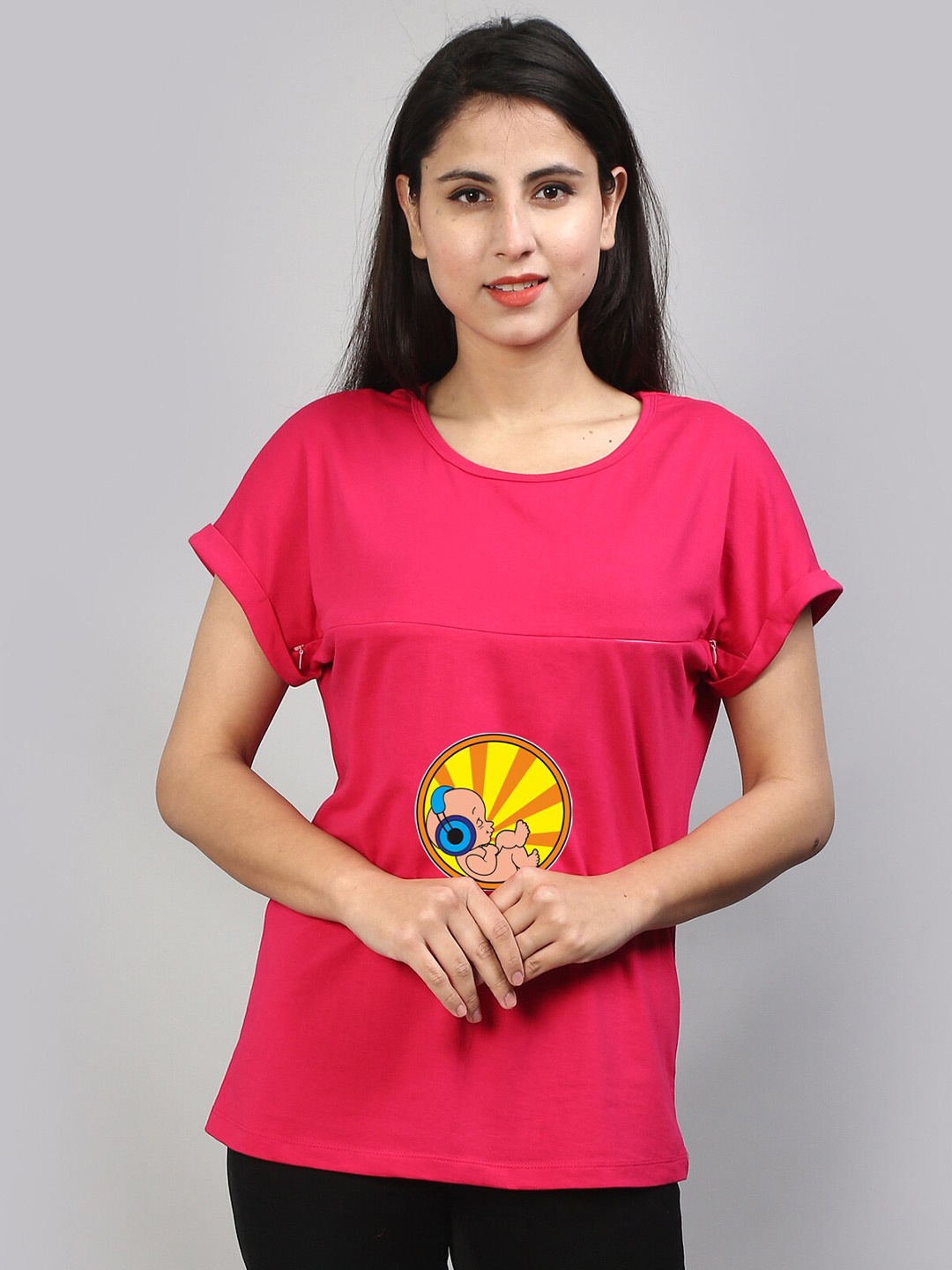 

SillyBoom Graphic Printed Extended Sleeves Maternity T-shirt, Pink