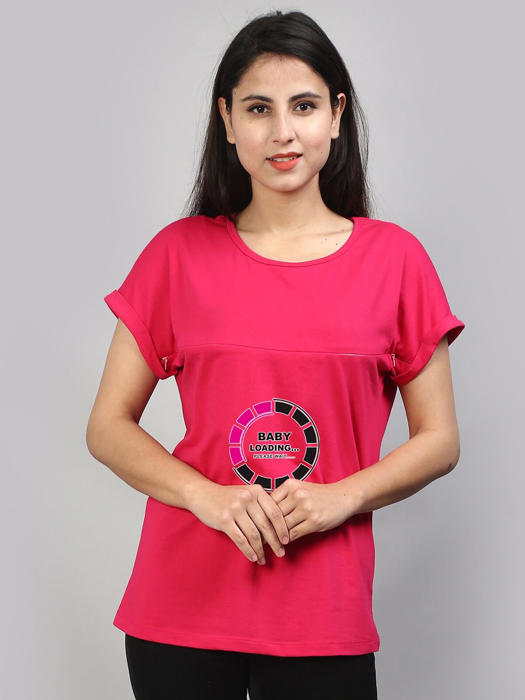 

SillyBoom Graphic Printed Extended Sleeves Maternity T-shirt, Pink