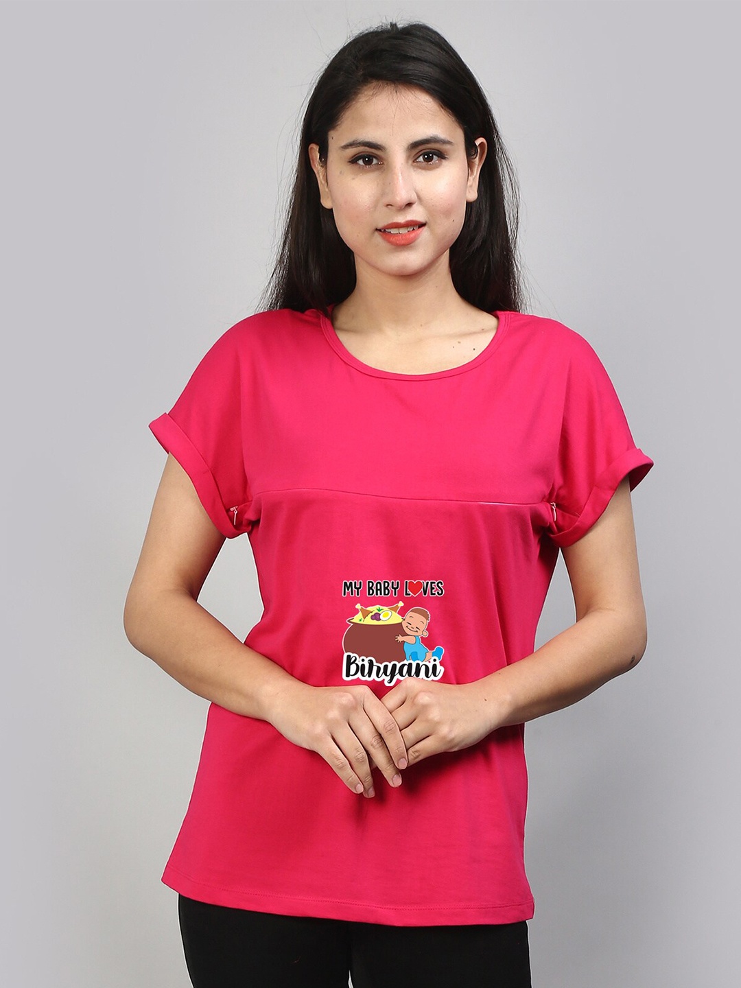 SillyBoom Maternity Feeding Printed Extended Sleeves T-Shirt, Pink