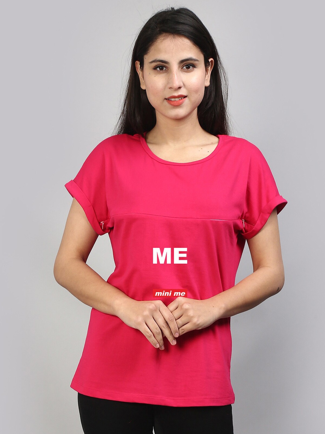 SillyBoom Typography Printed Extended Sleeves Maternity T-shirt, Pink