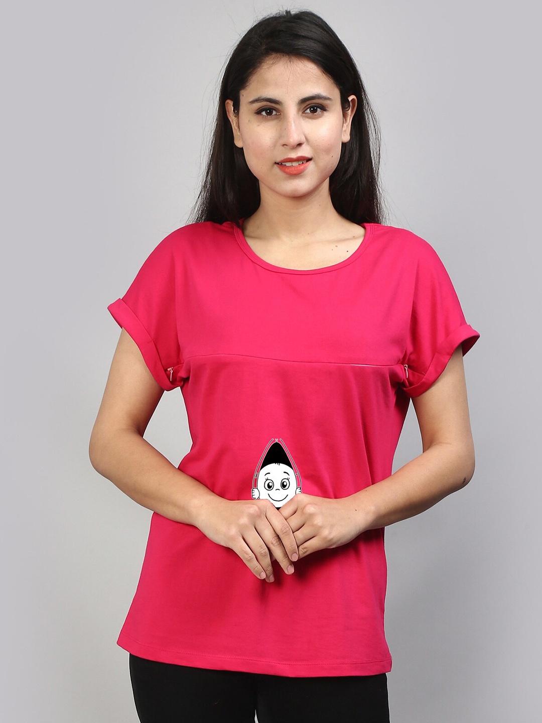 

SillyBoom Graphic Printed Extended Sleeves Maternity T-shirt, Pink
