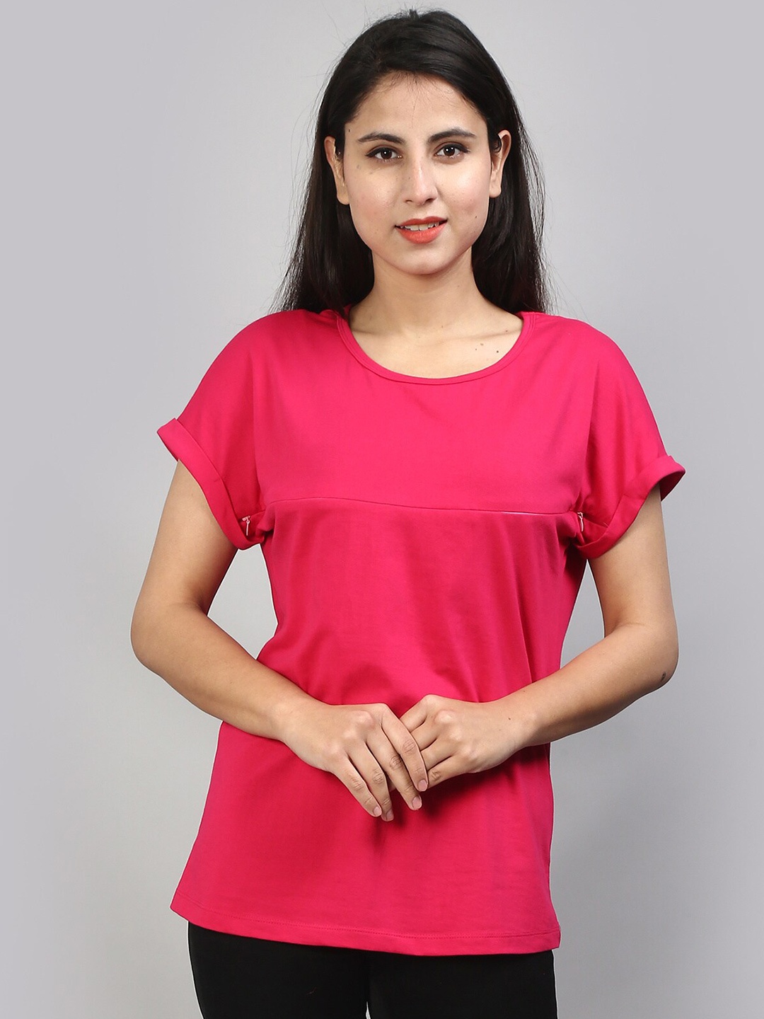 

SillyBoom Graphic Printed Round Neck Cotton Regular Maternity T-shirt, Pink