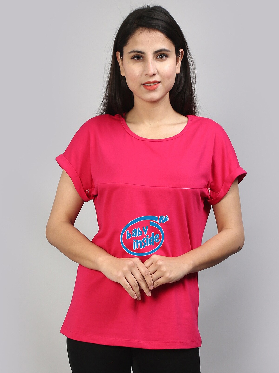 

SillyBoom Typography Printed Round Neck Cotton Regular Maternity T-shirt, Pink