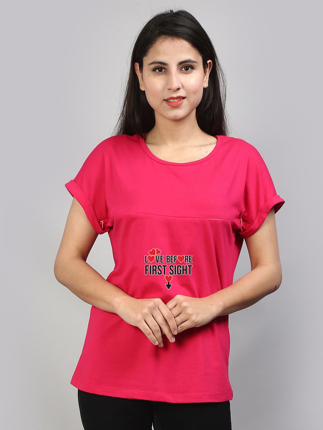 

SillyBoom Typography Printed Round Neck Cotton Regular Maternity T-shirt, Pink