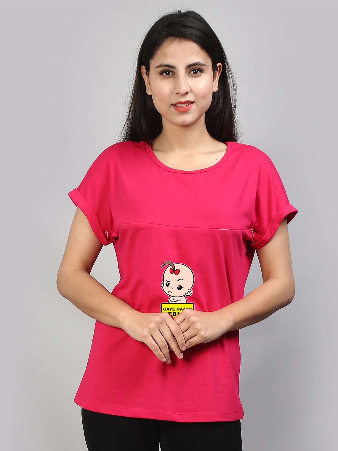 

SillyBoom Graphic Printed Extended Sleeves Maternity T-shirt, Pink
