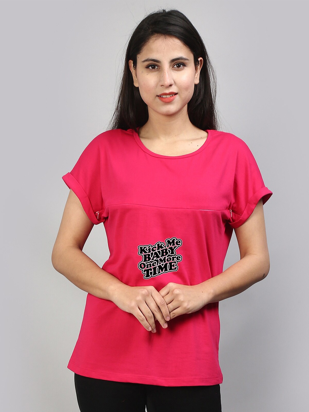 

SillyBoom Typography Printed Extended Sleeves Maternity T-shirt, Pink