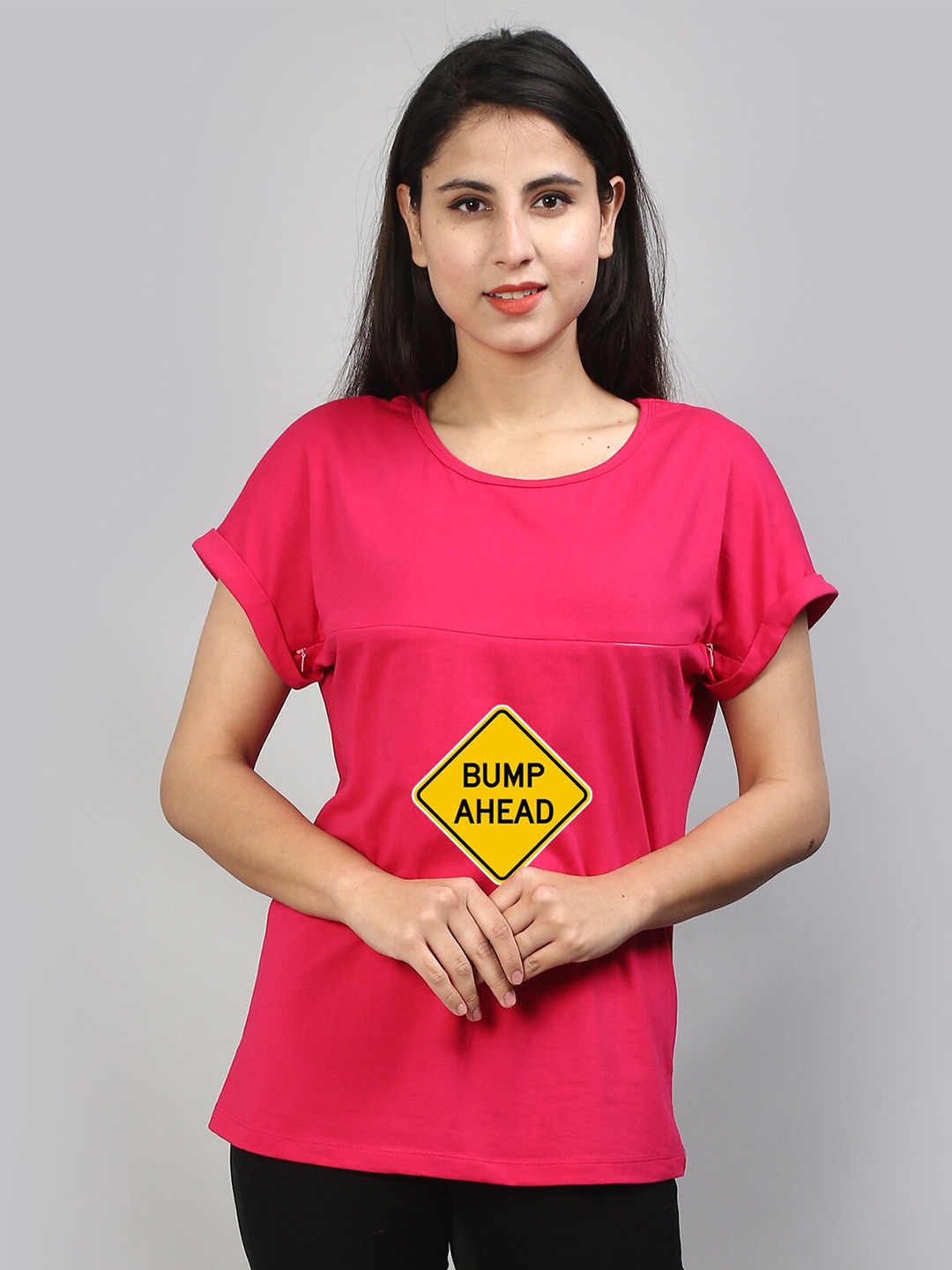 

SillyBoom Typography Printed Round Neck Cotton Regular Maternity T-shirt, Pink