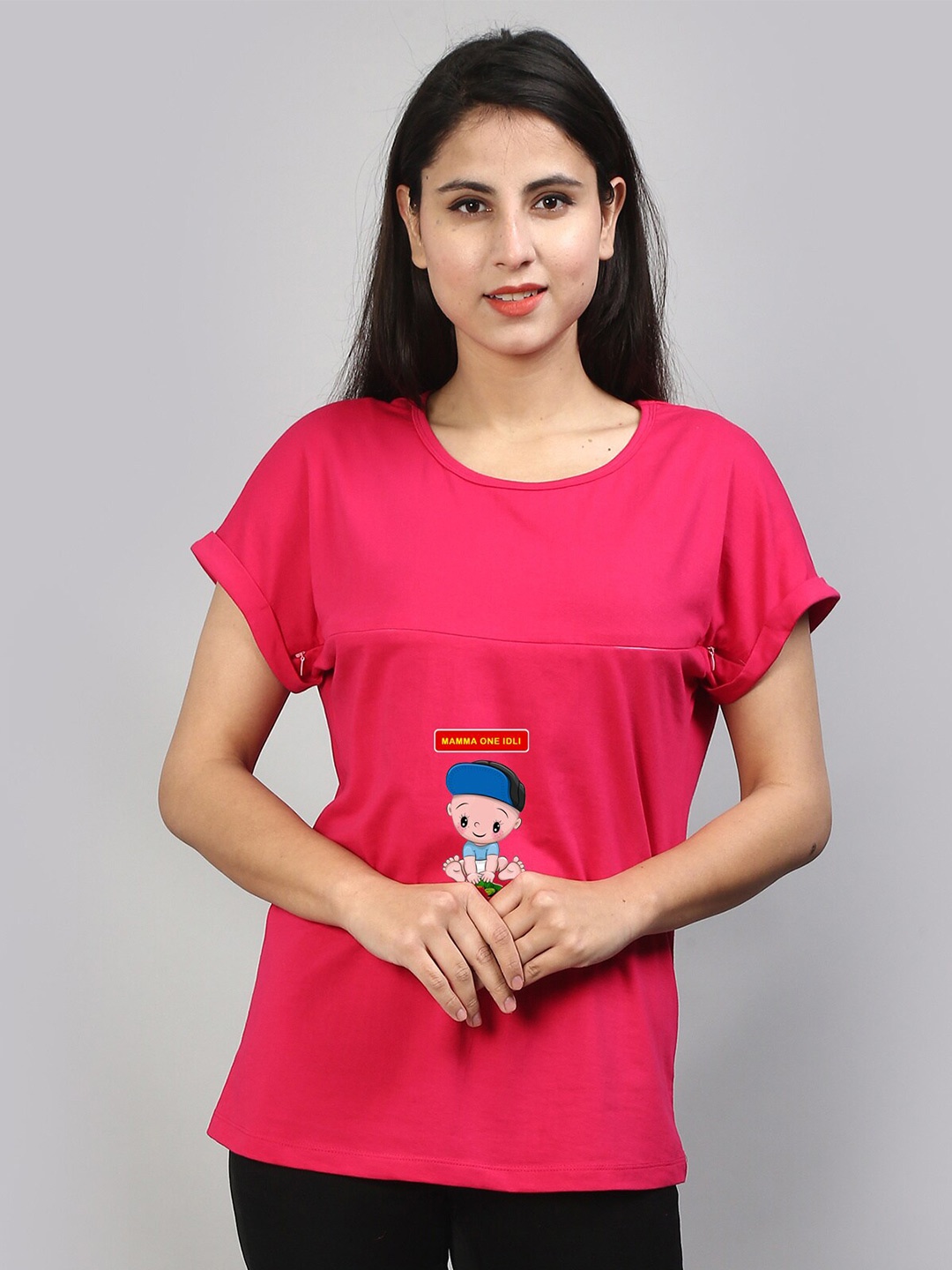 

SillyBoom Graphic Printed Extended Sleeves Maternity T-shirt, Pink