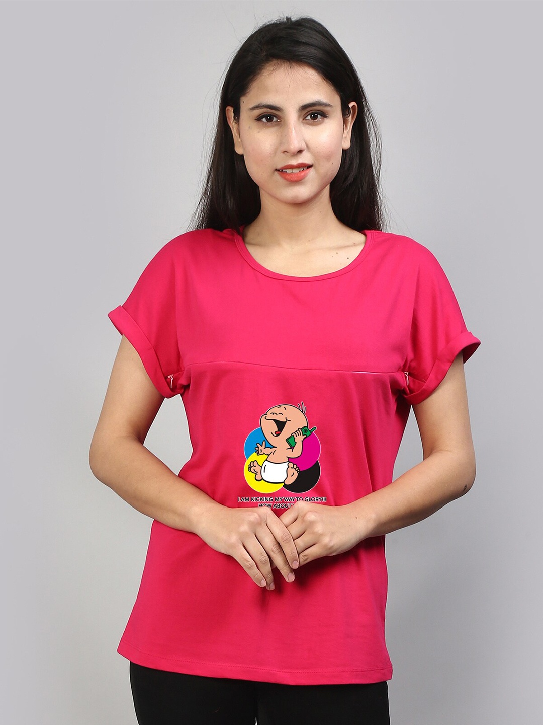 

SillyBoom Graphic Printed Extended Sleeves Maternity T-shirt, Pink