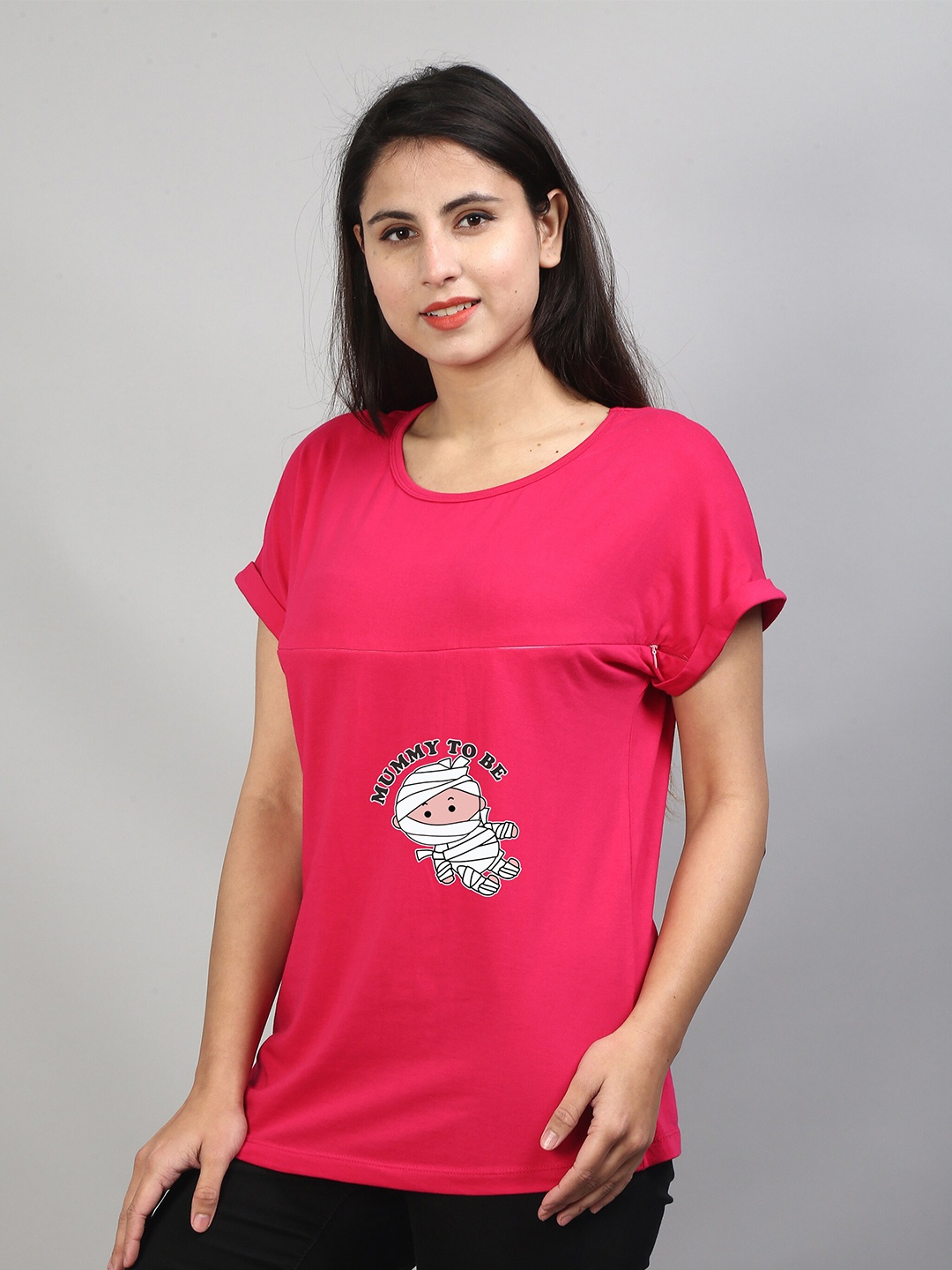 

SillyBoom Graphic Printed Extended Sleeves Maternity T-shirt, Pink