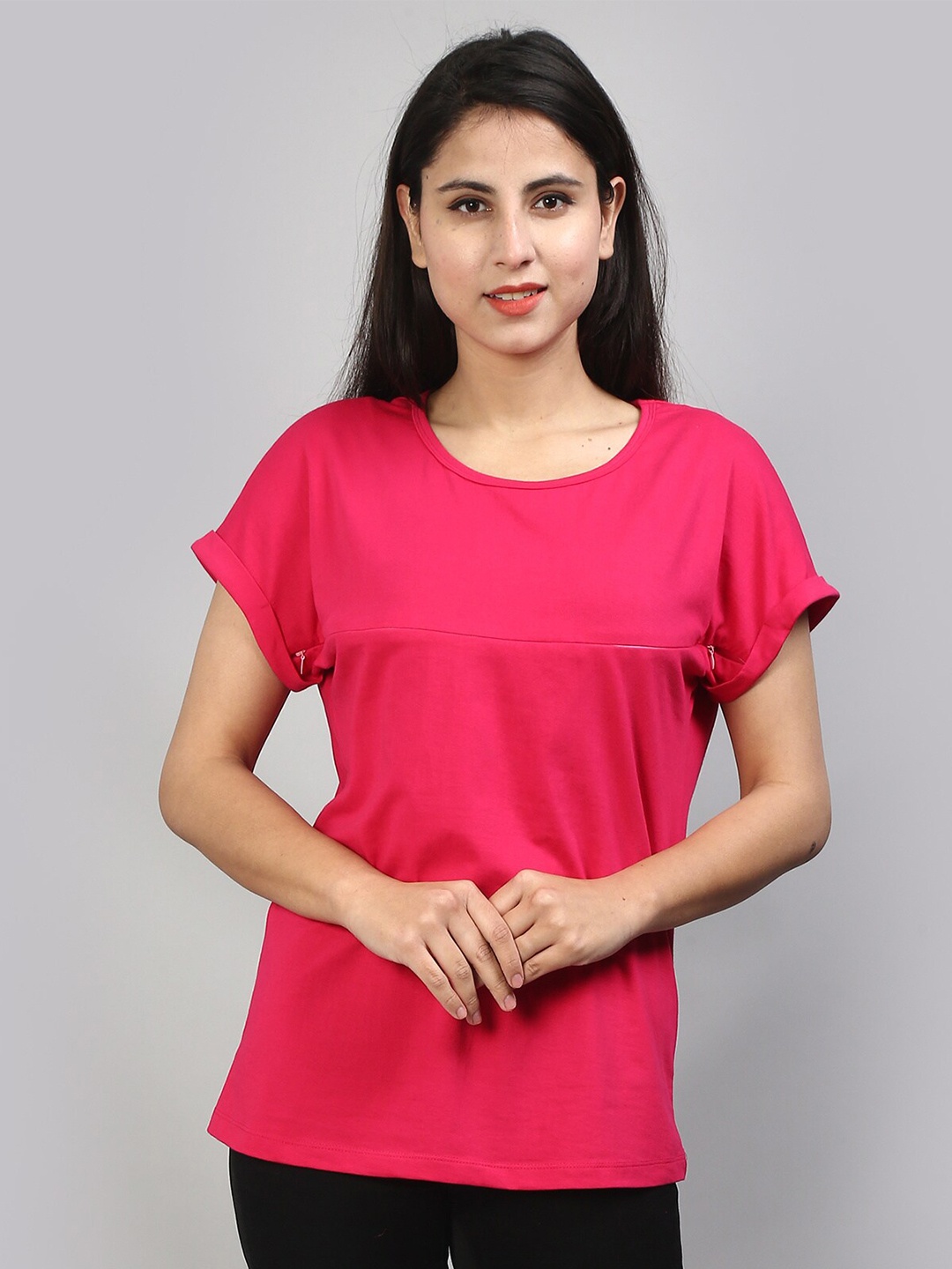 

SillyBoom Graphic Printed Extended Sleeves Maternity T-shirt, Pink