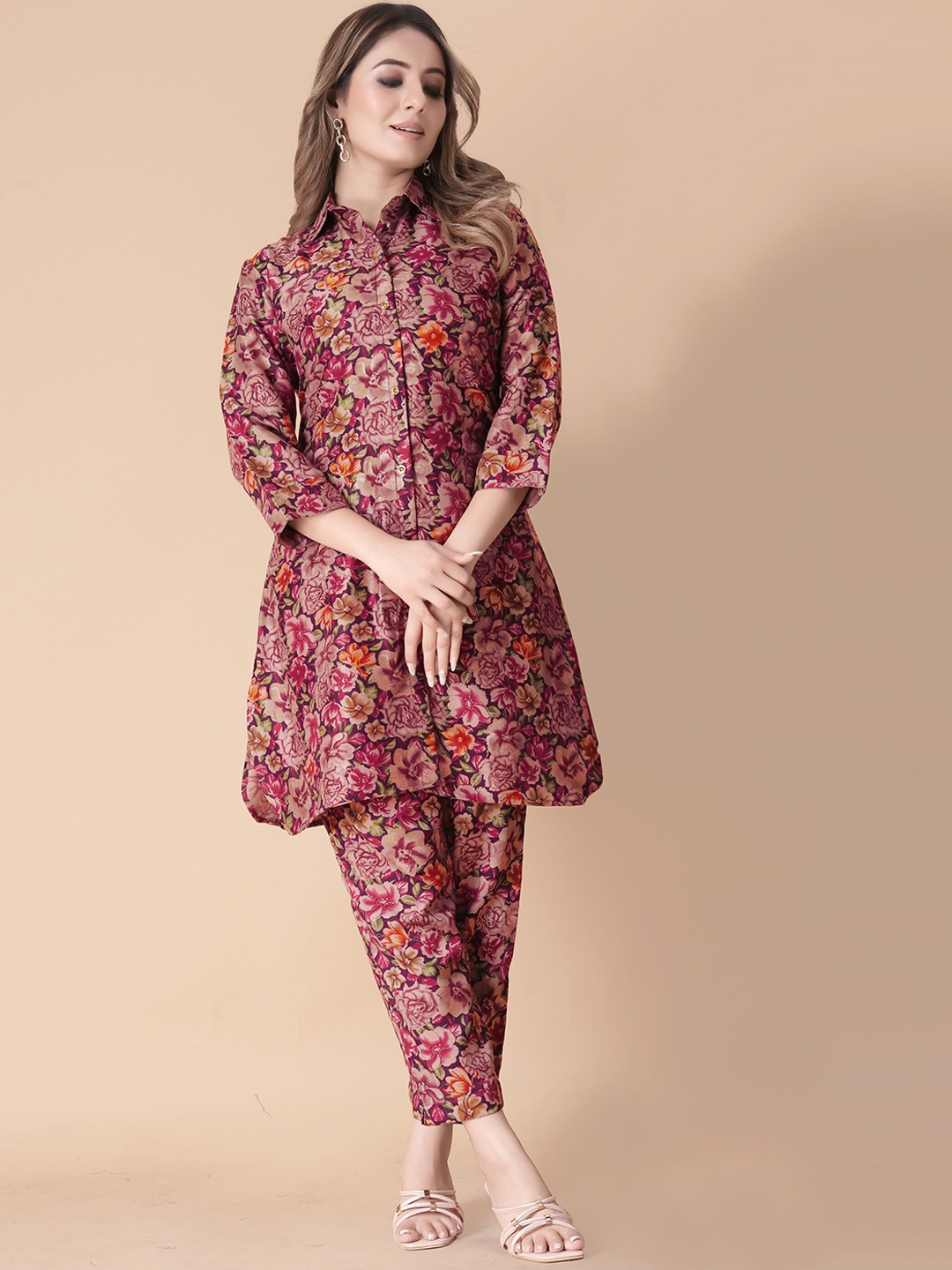 

UDBHAV TEXTILE Floral Printed Tunic & Trousers, Violet